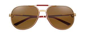 RED LEATHER GOLDEN FINISH BROWN POLARIZED LENSES.