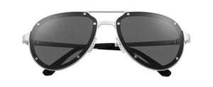 SMOOTH AND BRUSHED PLATINUM-FINISH METAL GRAY LENSES