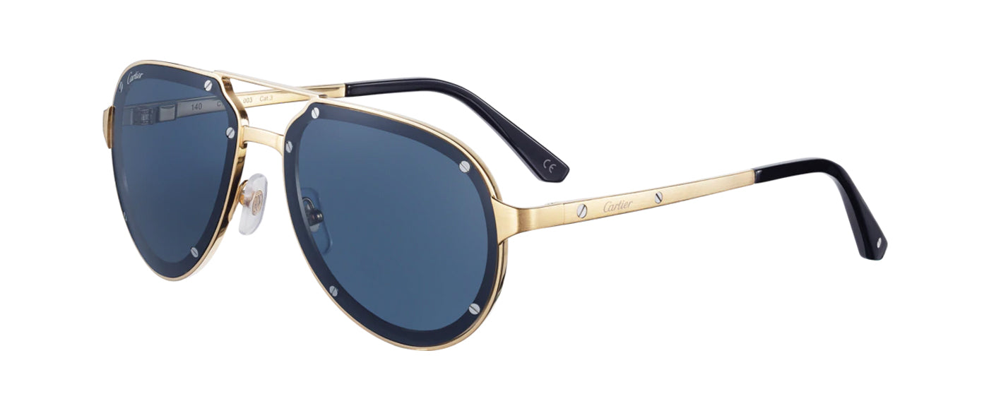 SMOOTH AND BRUSHED GOLDEN-FINISH METAL BLUE LENSES