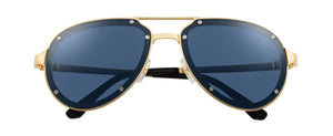 SMOOTH AND BRUSHED GOLDEN-FINISH METAL BLUE LENSES