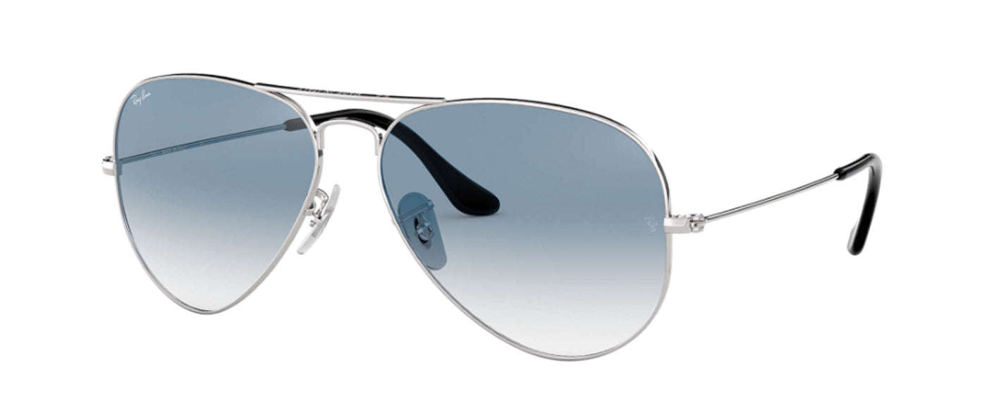 RAY BAN  Gradient Blue Lens Silver Toned Metal Aviator Sunglasses